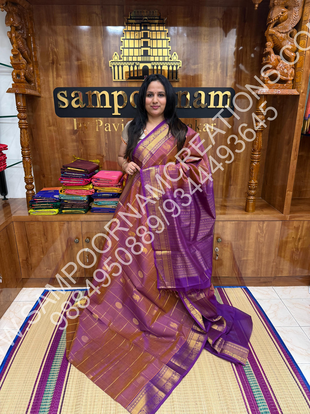 Shade of Lavender, Rich Mayil and Chakram Butta in the Body with Zari Checks, Traditional Borders and Rich Pallu, Pure Silk Cotton Saree