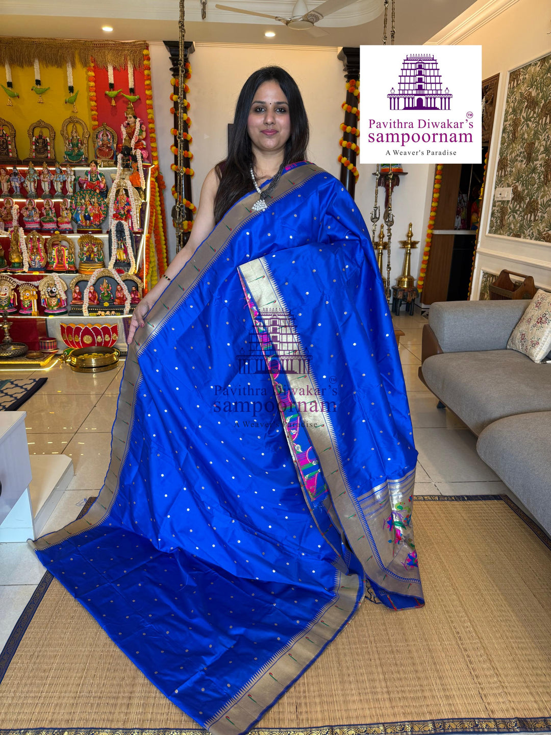 Royal Blue Paithani muniya borders , rich butta in the body , and grand Paithani Pallu , Semi Paithani Soft Silk Sarees