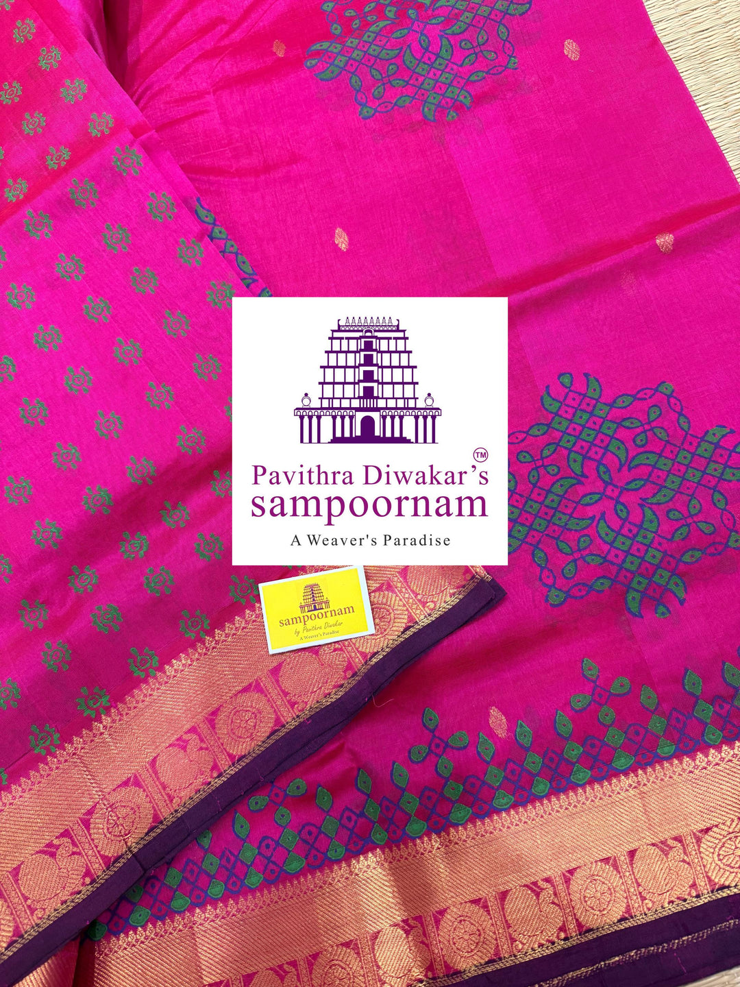 Pink ,with rich Zari Butta in the Body ,traditional borders and rich Pallu silk cotton saree