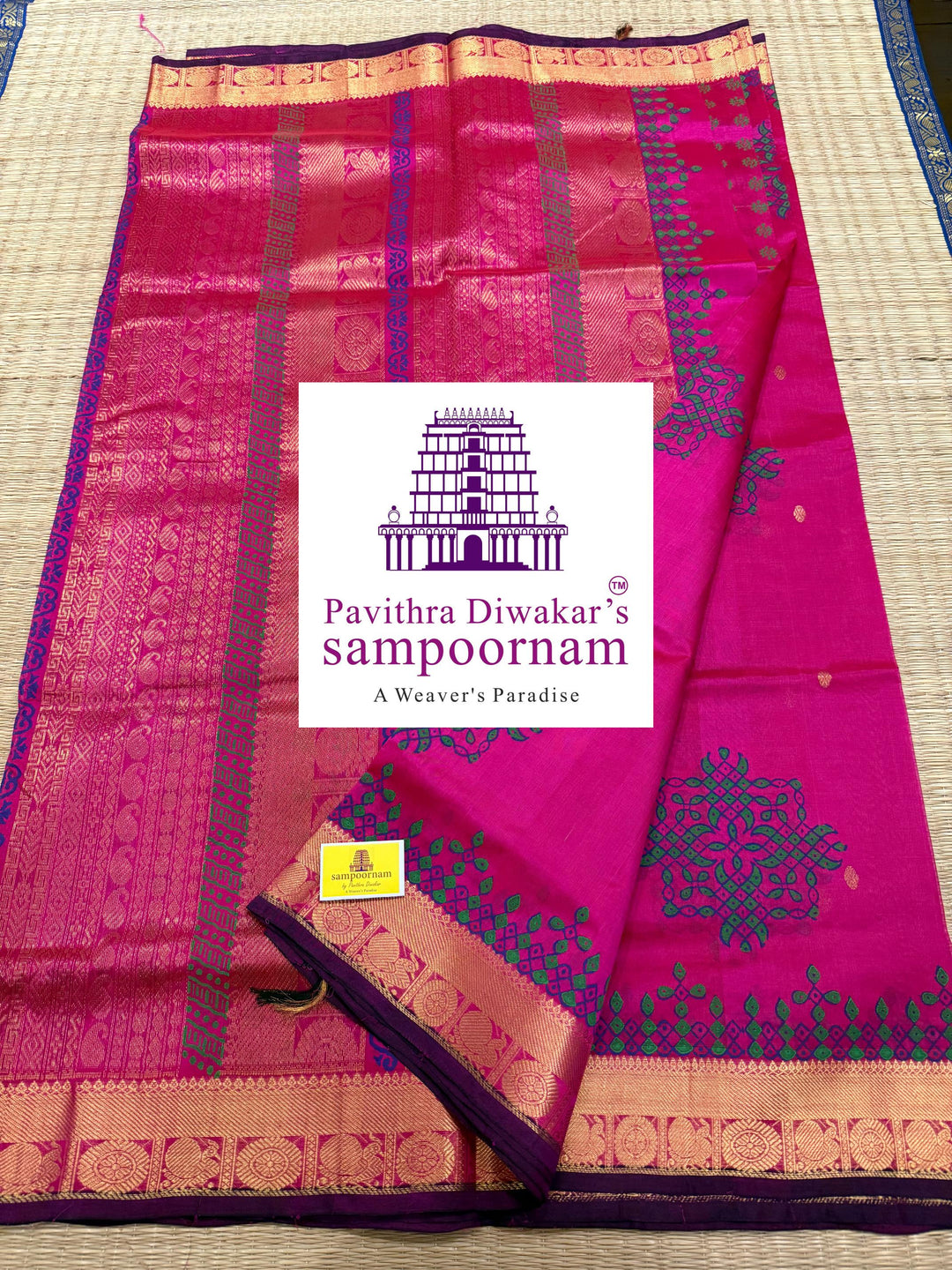 Pink ,with rich Zari Butta in the Body ,traditional borders and rich Pallu silk cotton saree