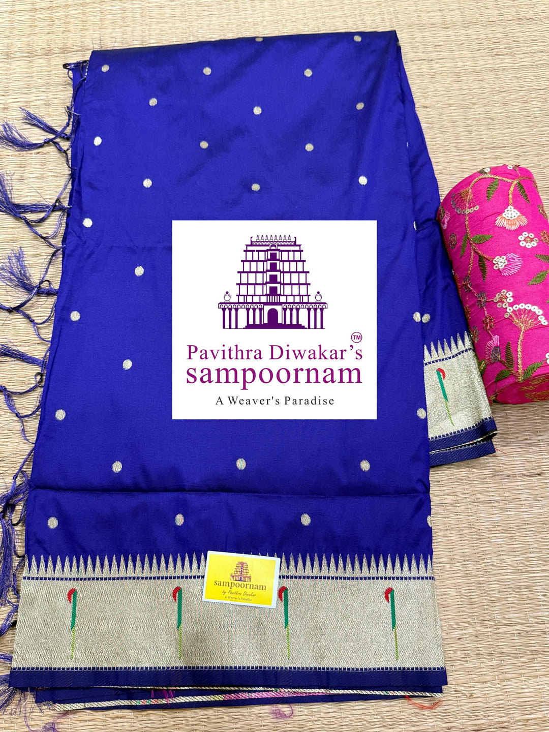 lndigo Blue Paithani muniya borders , rich butta in the body , and grand Paithani Pallu , Semi Paithani Soft Silk Sarees