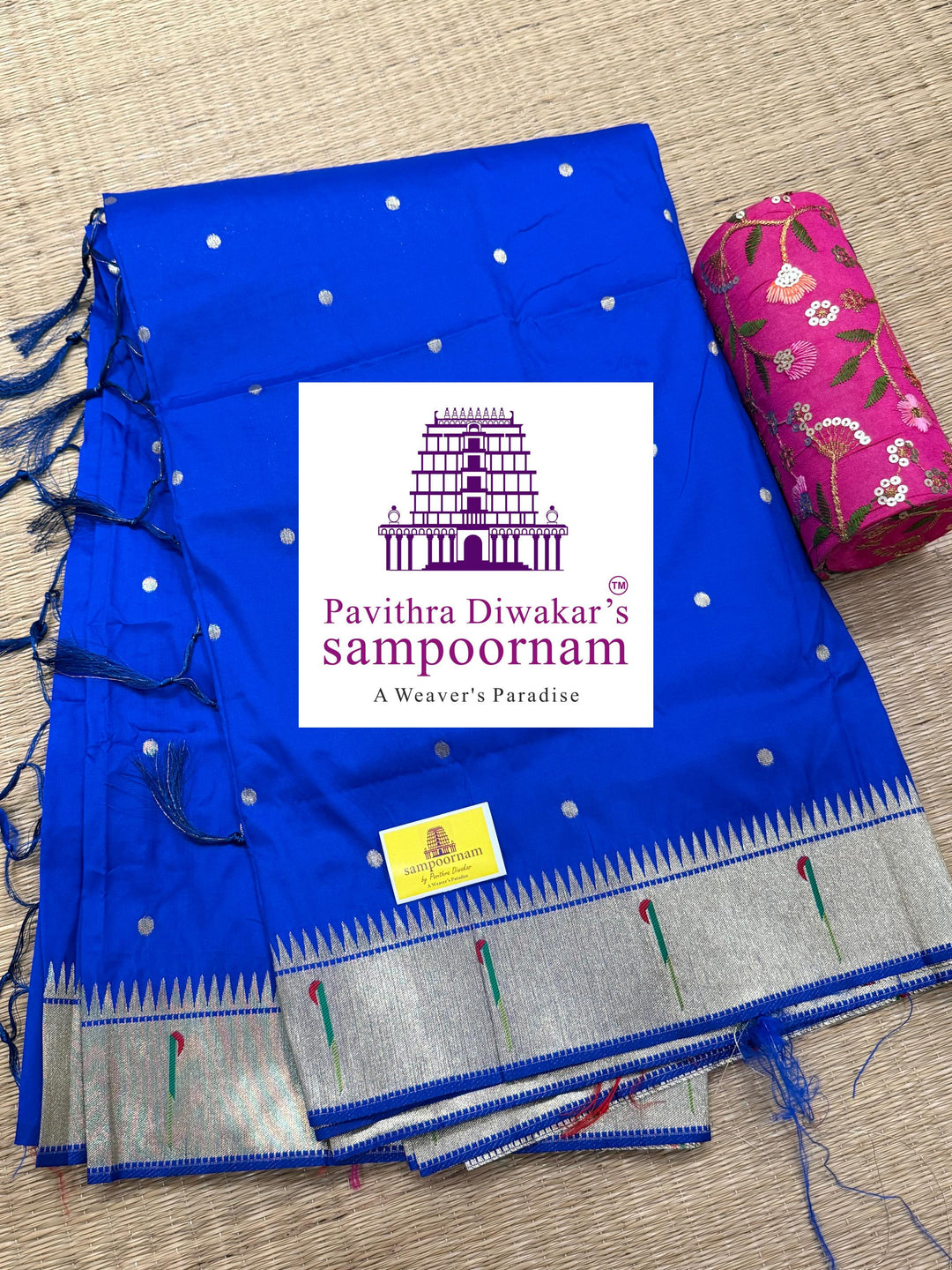 Royal Blue Paithani muniya borders , rich butta in the body , and grand Paithani Pallu , Semi Paithani Soft Silk Sarees