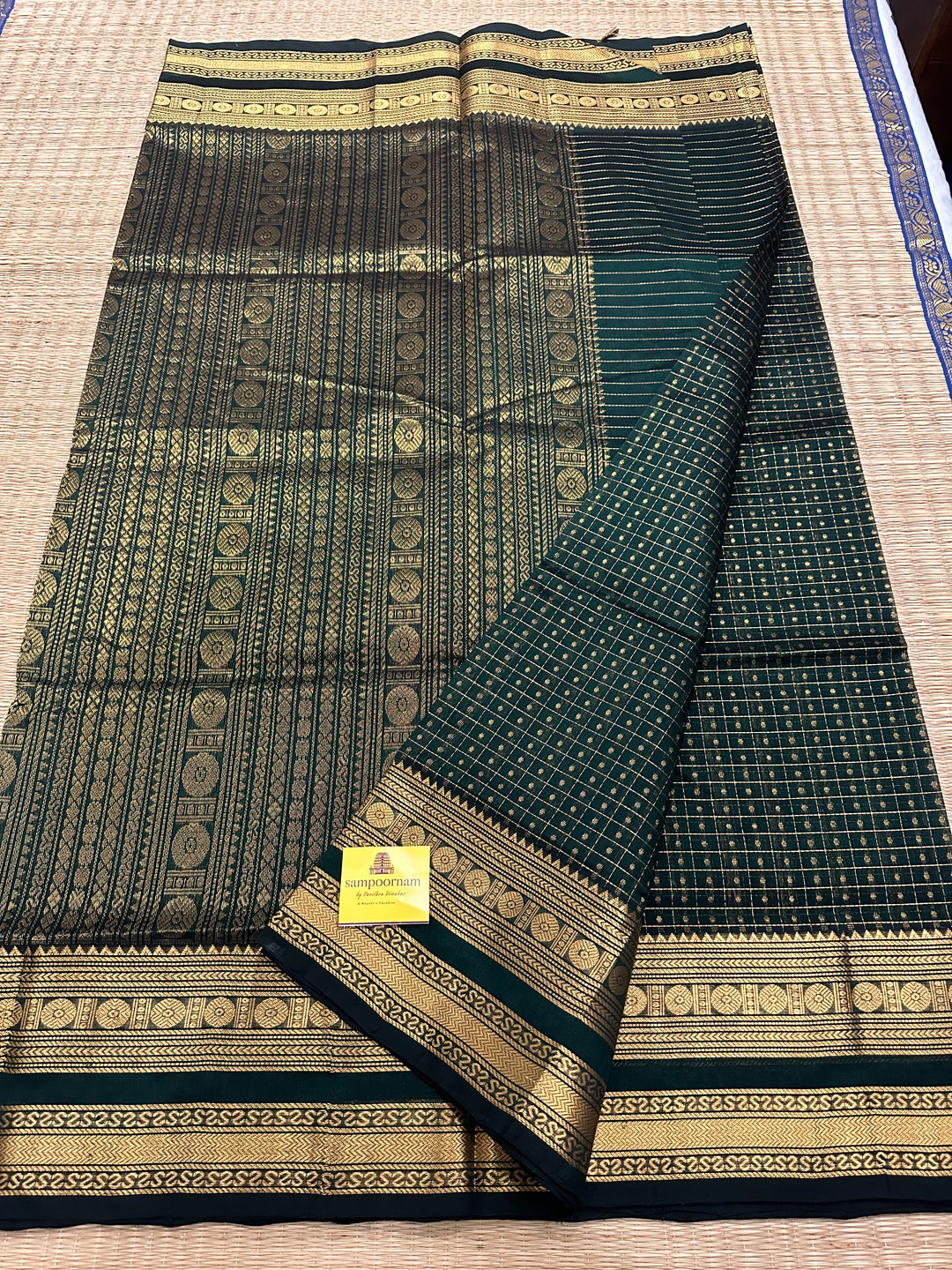 Dark Green Zari Lakshadeepam Silk Cotton Saree