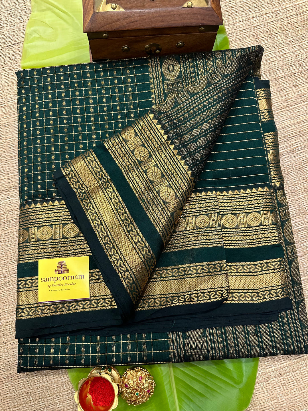 Dark Green Zari Lakshadeepam Silk Cotton Saree