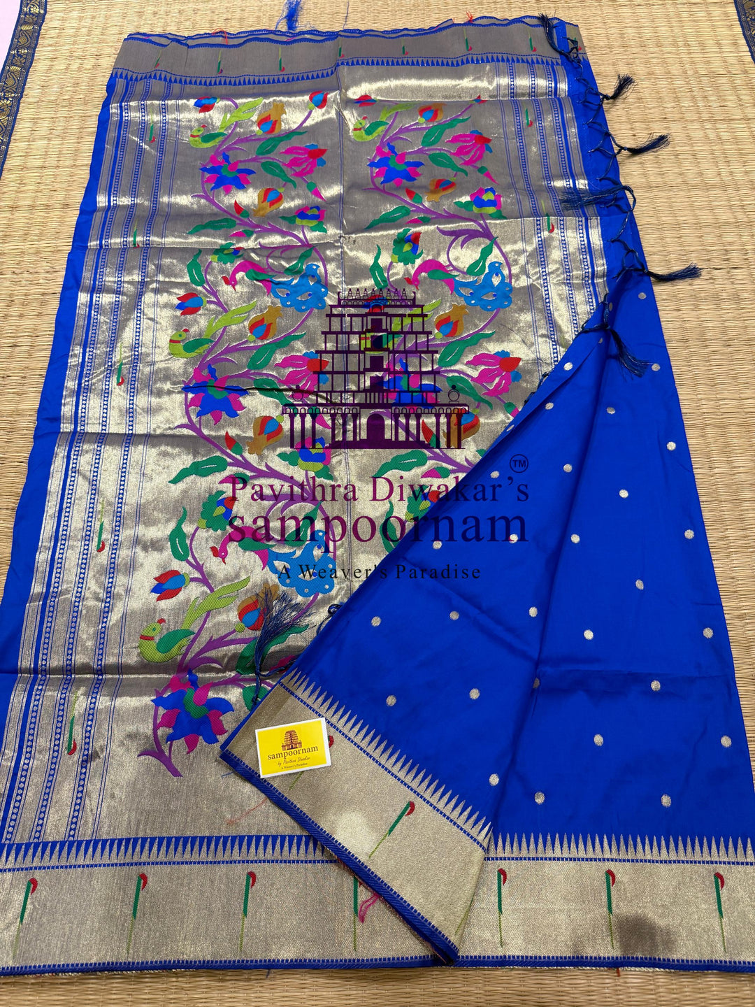 Royal Blue Paithani muniya borders , rich butta in the body , and grand Paithani Pallu , Semi Paithani Soft Silk Sarees