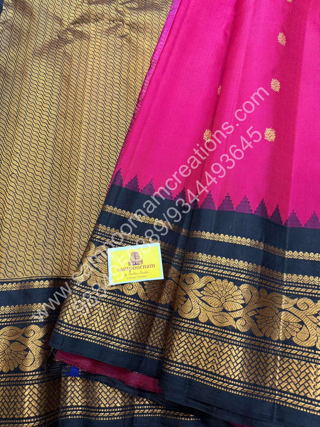 Dark magenta with Black, Rich Annam Multi Colour Butta in the Body, Traditional Temple Borders and Grand Pallu, Pure Handloom Gadwal Silk Saree