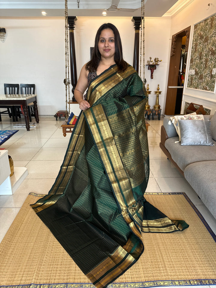 Dark Green Zari Lakshadeepam Silk Cotton Saree