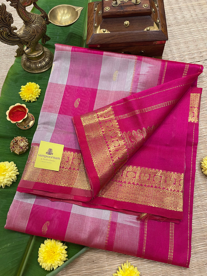 Palum pazham Kattam Pink and Light Grey with Butta Rich Pallu Rich Border