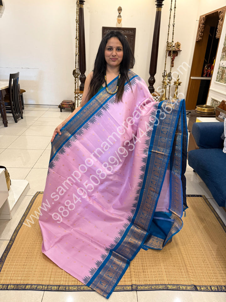 Black Currant Icecream Colour with Blue, Rich Gold Zari Butta in the Body, Traditional Rich Borders and Grand Pallu, Pure Handloom Gadwal Silk Saree