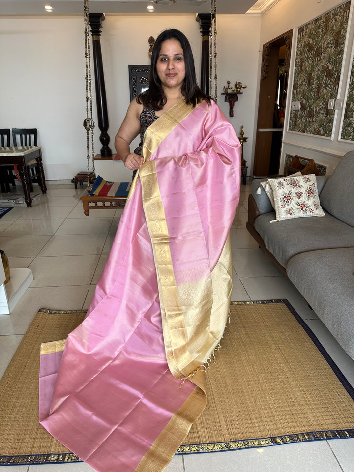 Baby Pink with Cream Rich Body Butta , Rich Zari Border and Pallu Pure Soft Silk Saree