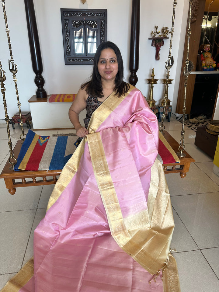 Baby Pink with Cream Rich Body Butta , Rich Zari Border and Pallu Pure Soft Silk Saree