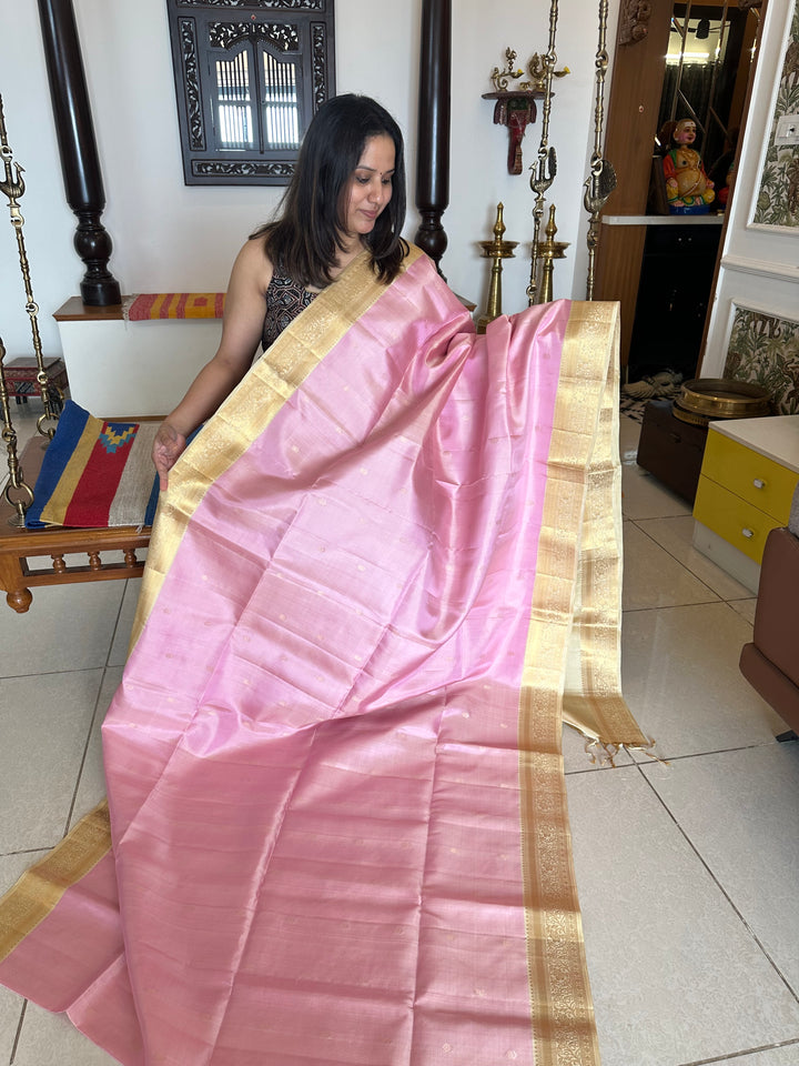 Baby Pink with Cream Rich Body Butta , Rich Zari Border and Pallu Pure Soft Silk Saree