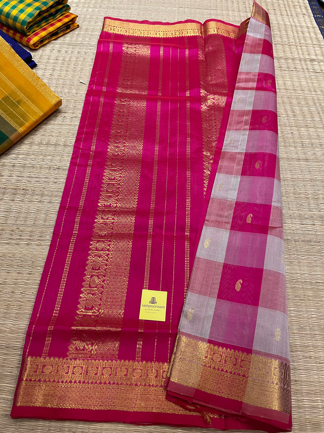 Palum pazham Kattam Pink and Light Grey with Butta Rich Pallu Rich Border