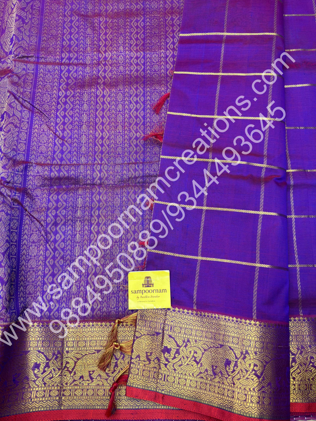 Vadamalli with Red Selvedge , rich zari checks in the body , Traditional borders and rich Pallu Korvai 10 Yards Silk Cotton Saree