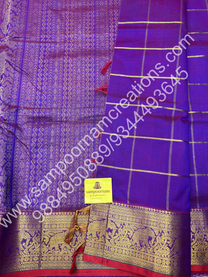 Vadamalli with Red Selvedge , rich zari checks in the body , Traditional borders and rich Pallu Korvai 10 Yards Silk Cotton Saree