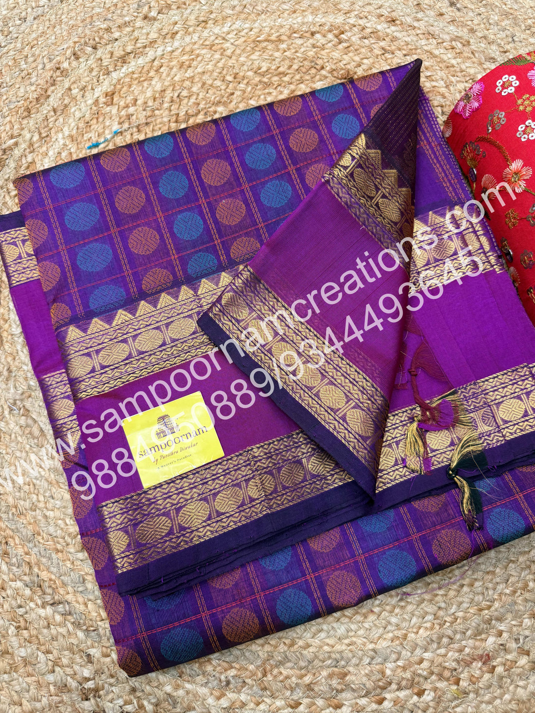 Vadamalli , , rich Rudraksh Thread butta in the body  , rettapet borders and rich Pallu silk cotton saree