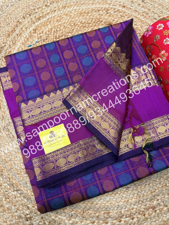Vadamalli , , rich Rudraksh Thread butta in the body  , rettapet borders and rich Pallu silk cotton saree
