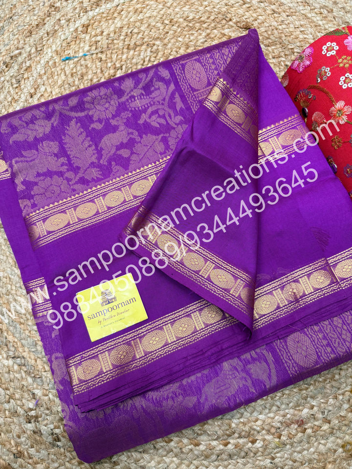 Vadamalli  ,  rich Vanasingaram Designs in the body , rettapet borders and rich pallu silk cotton saree