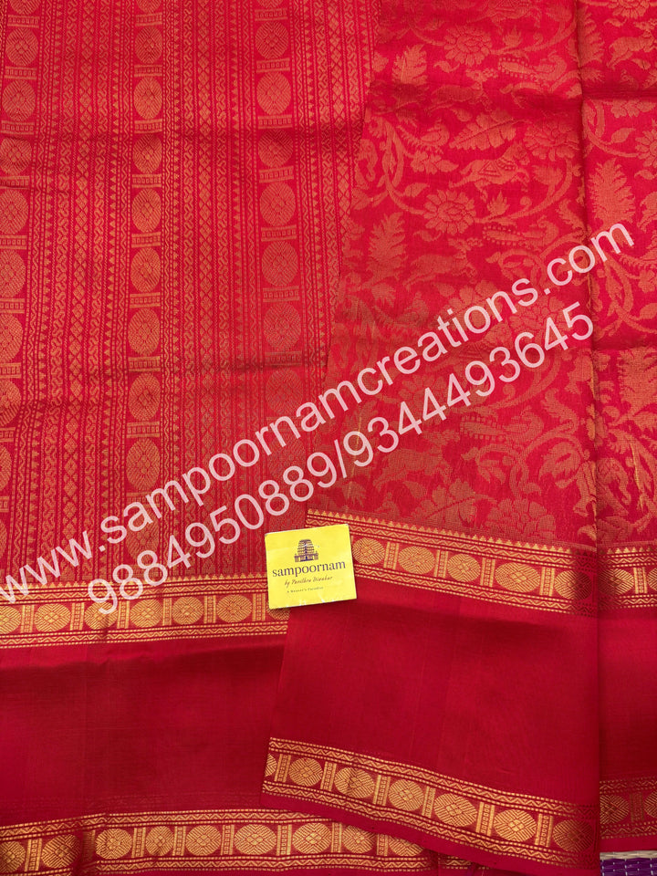 Classic Red ,  rich Vanasingaram Designs in the body , rettapet borders and rich pallu silk cotton saree