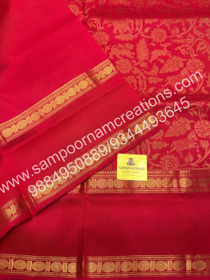 Classic Red ,  rich Vanasingaram Designs in the body , rettapet borders and rich pallu silk cotton saree