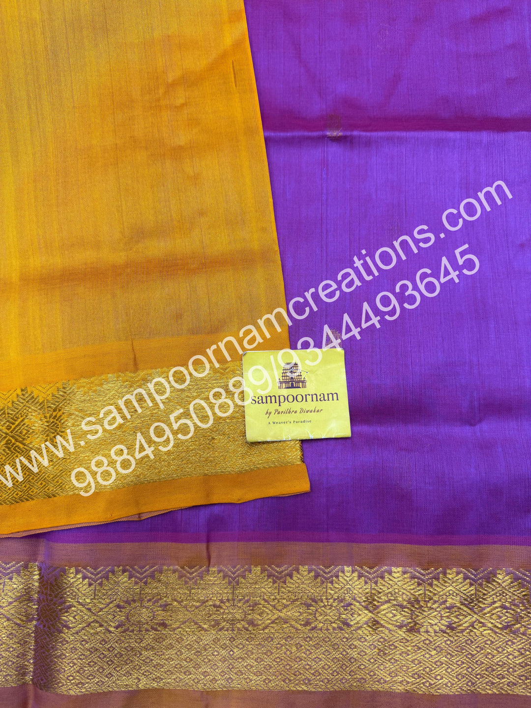 Baby Pink with Mustard , rich Mango Zari butta in the body and Grand Pallu Silk Cotton Saree