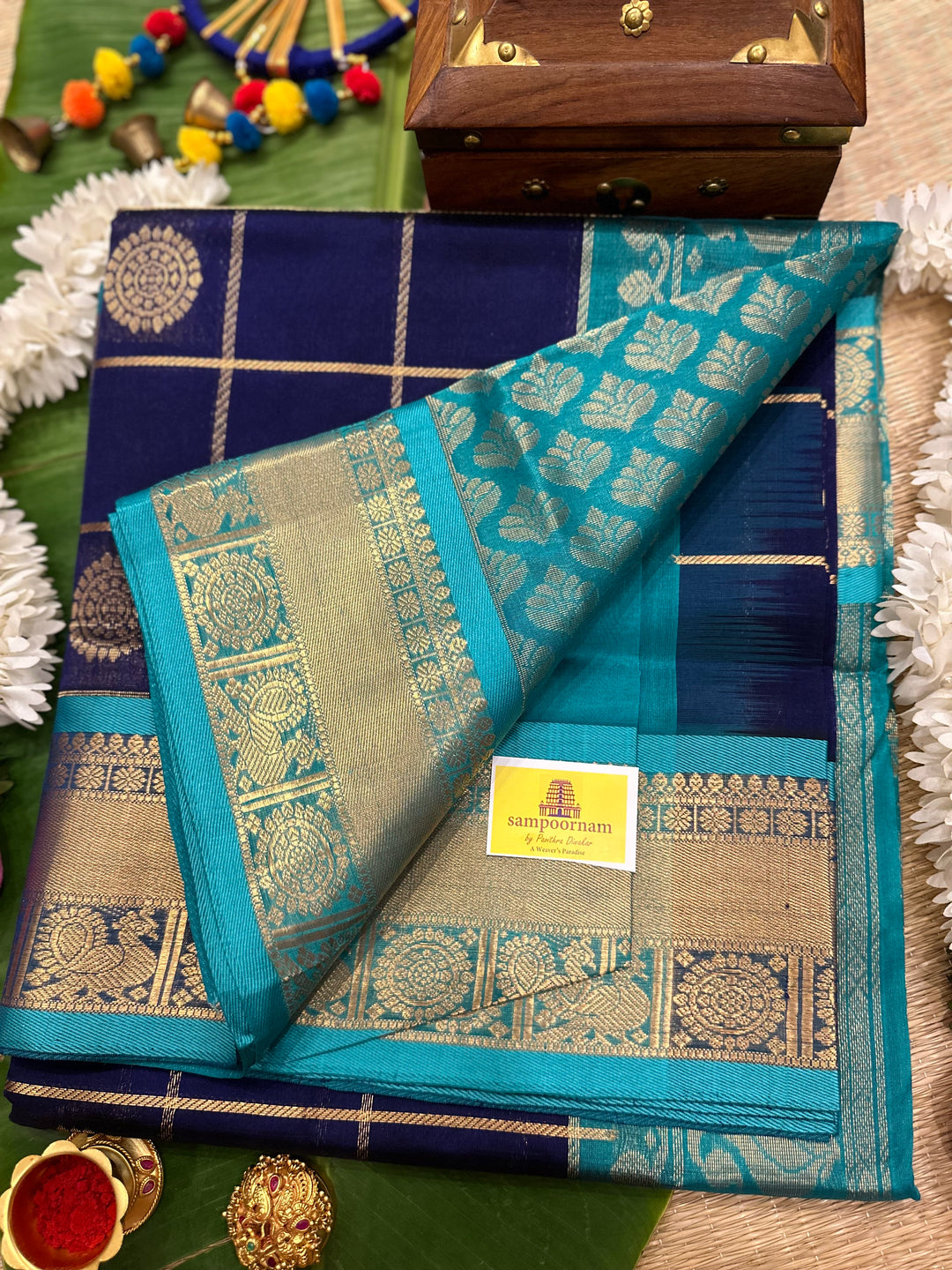 Blue with Blue Mayil Chakram Silk Cotton Saree