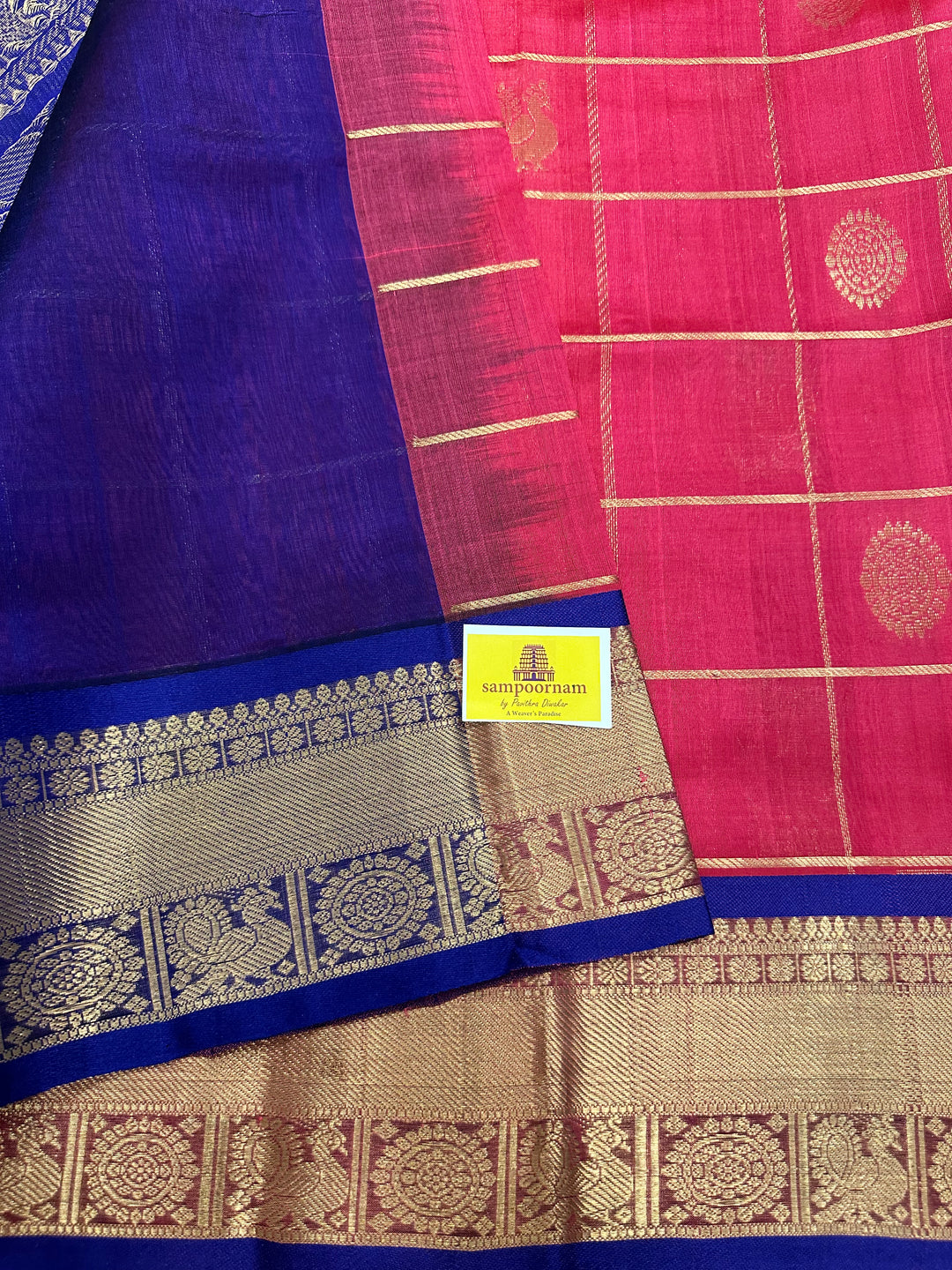 Pink with Blue Mayil Chakram Silk Cotton Saree