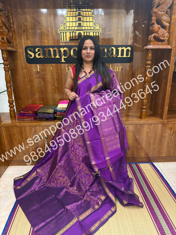 Vadamalli  ,  rich Vanasingaram Designs in the body , rettapet borders and rich pallu silk cotton saree