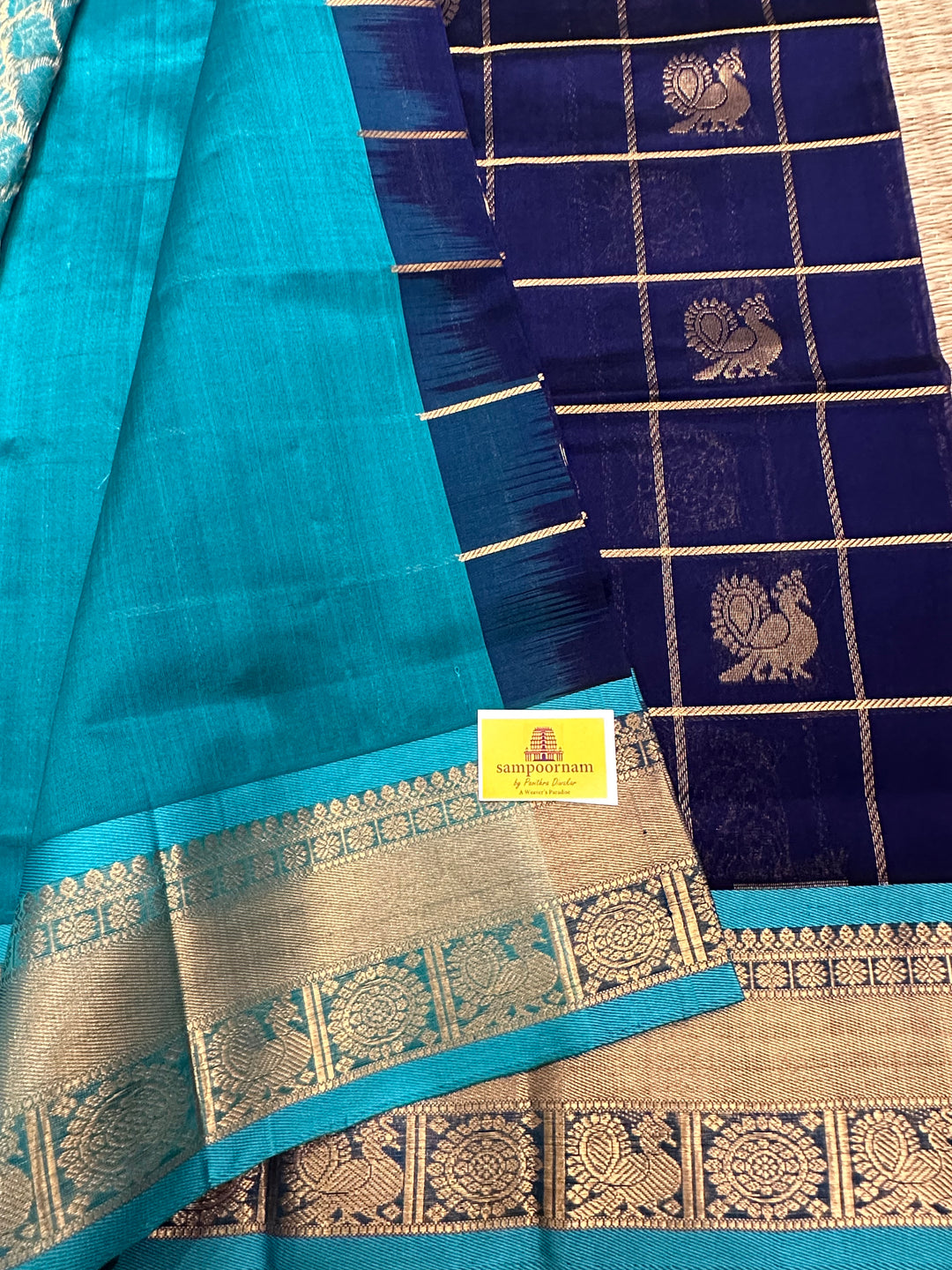 Blue with Blue Mayil Chakram Silk Cotton Saree