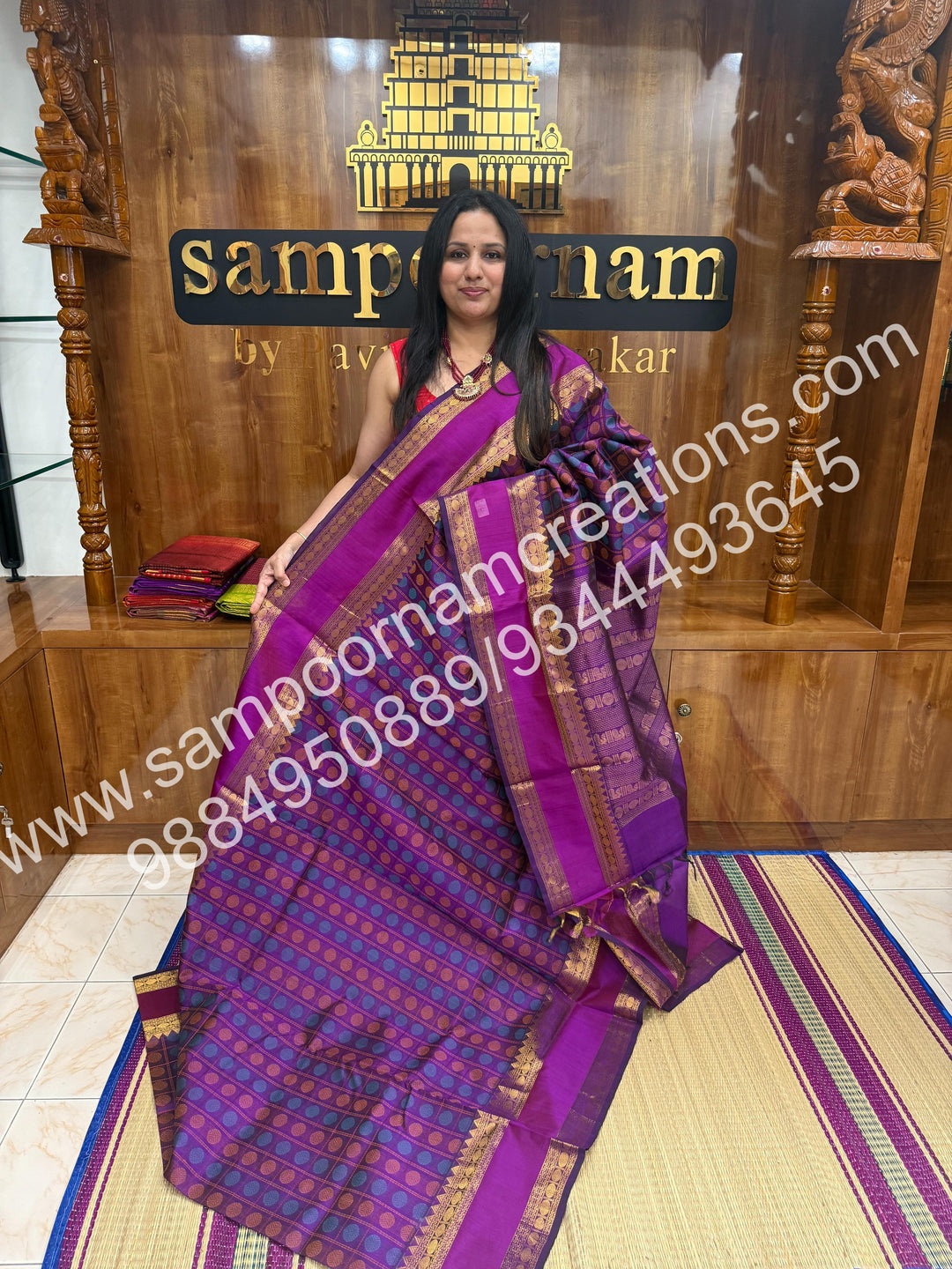 Vadamalli , , rich Rudraksh Thread butta in the body  , rettapet borders and rich Pallu silk cotton saree