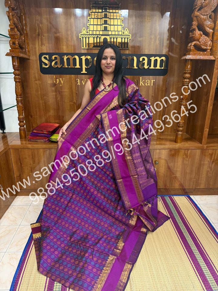 Vadamalli , , rich Rudraksh Thread butta in the body  , rettapet borders and rich Pallu silk cotton saree