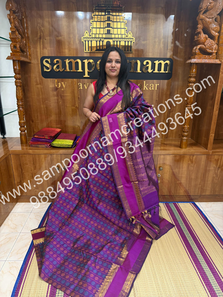 Vadamalli , , rich Rudraksh Thread butta in the body  , rettapet borders and rich Pallu silk cotton saree