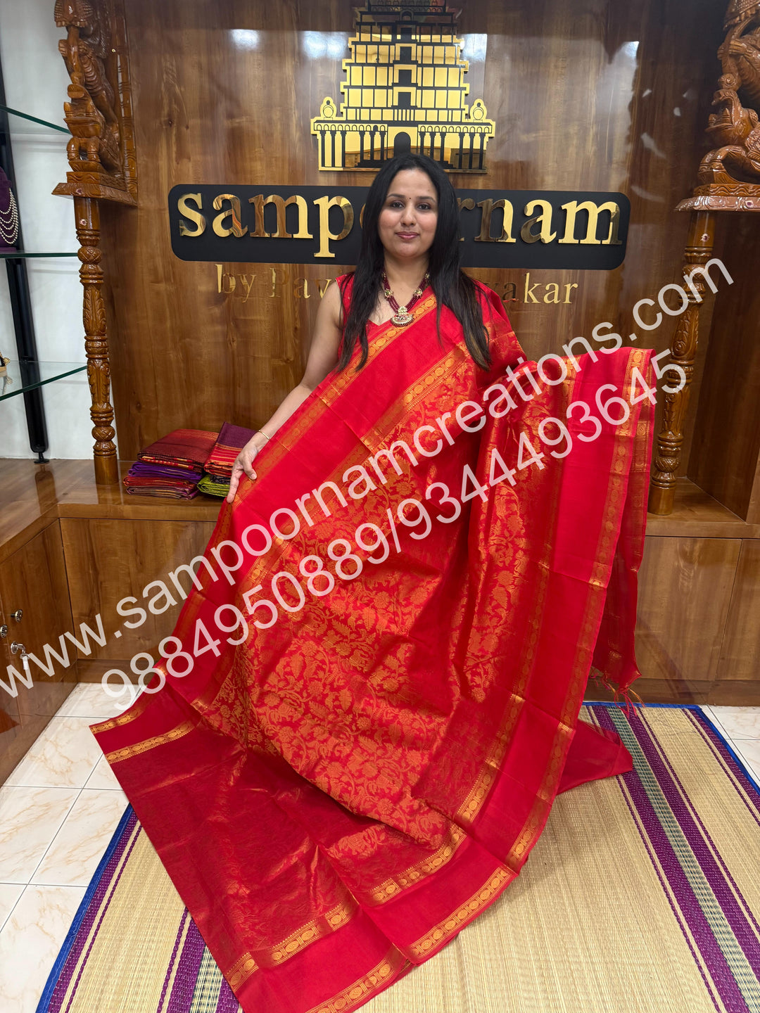 Classic Red ,  rich Vanasingaram Designs in the body , rettapet borders and rich pallu silk cotton saree