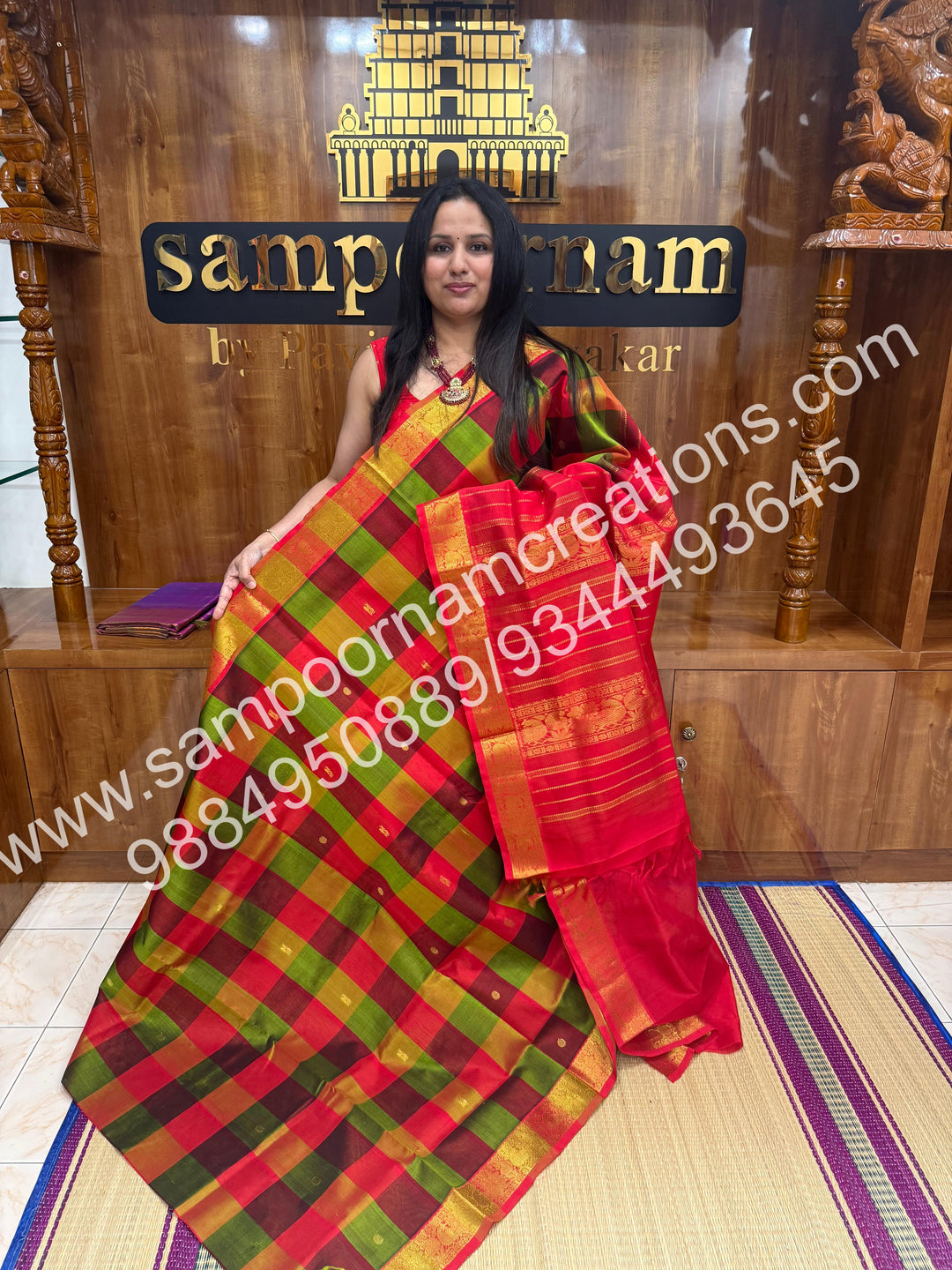 Green, Red, Manthulir with Red ,Pallum Pazham checks with rich butta traditional borders and rich pallu silk cotton sarees