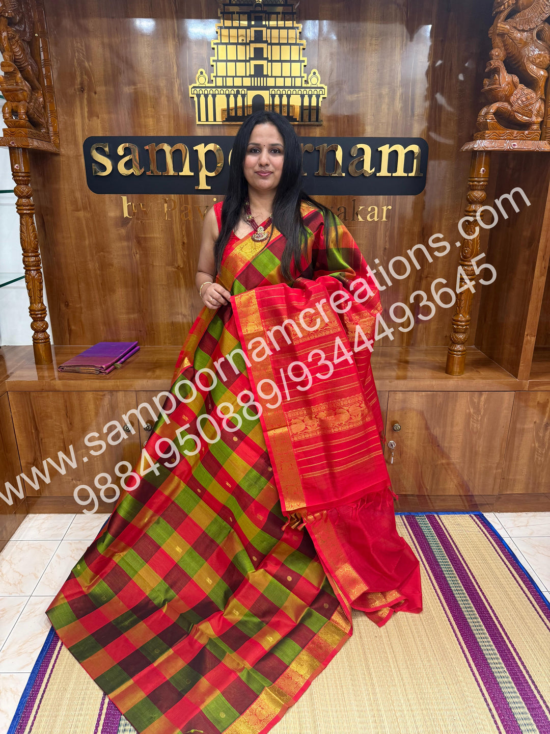 Green, Red, Manthulir with Red ,Pallum Pazham checks with rich butta traditional borders and rich pallu silk cotton sarees