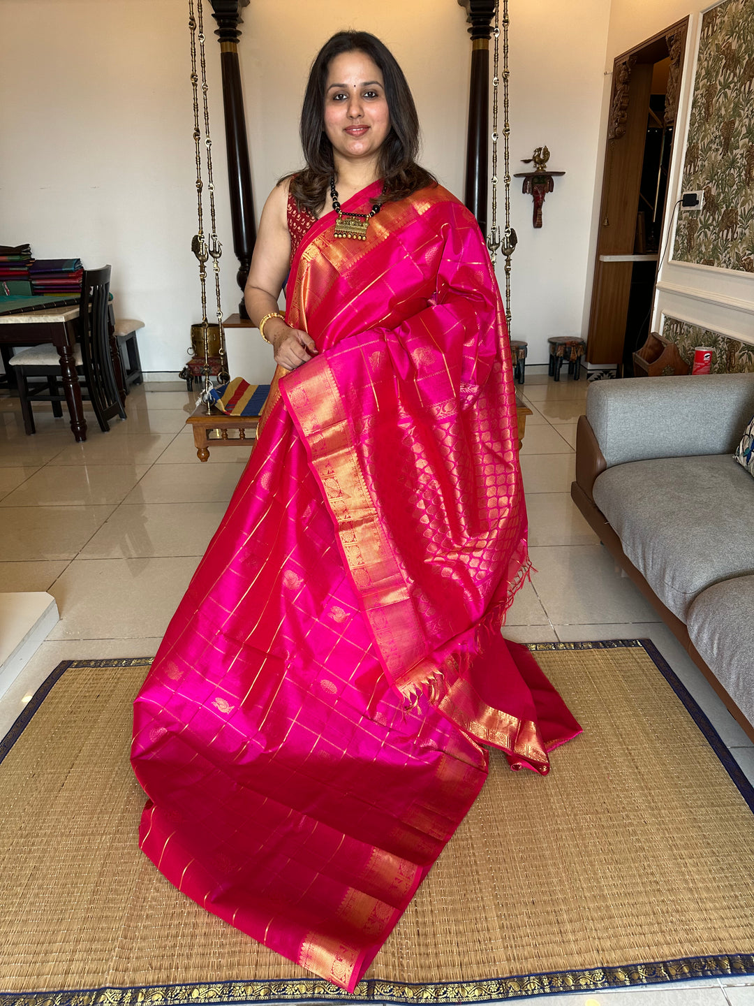 Magenta Mayil Chakram Silk Cotton Saree