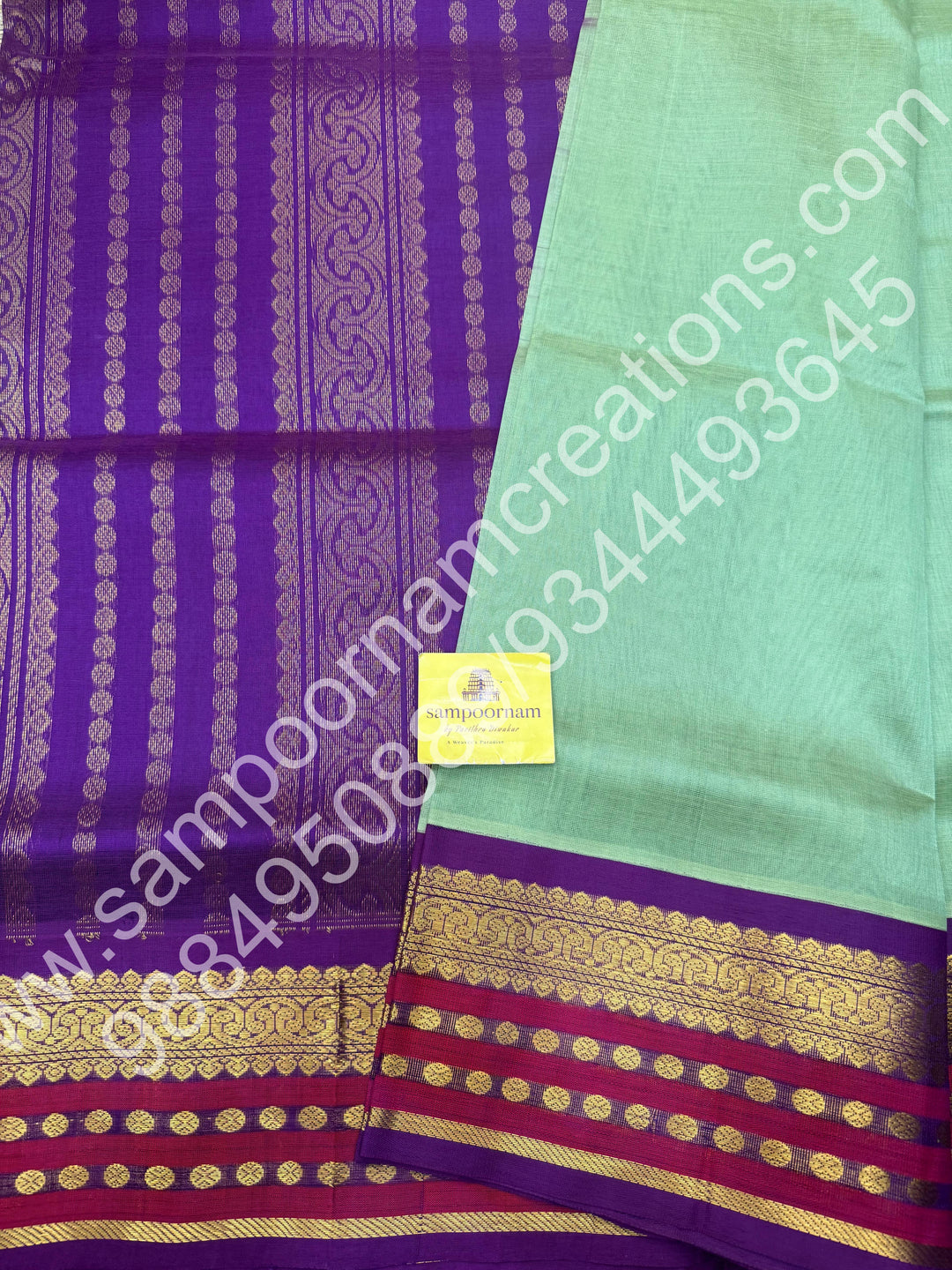 Pista Green with Vadamalli , traditional Kanchi border with rich  Pallu Korvai Silk Cotton Saree