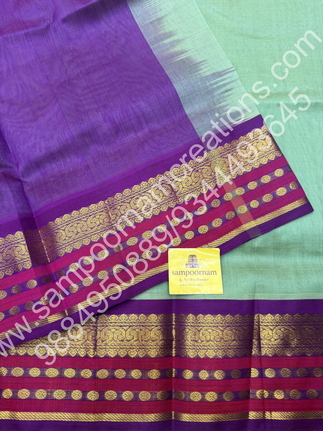 Pista Green with Vadamalli , traditional Kanchi border with rich  Pallu Korvai Silk Cotton Saree