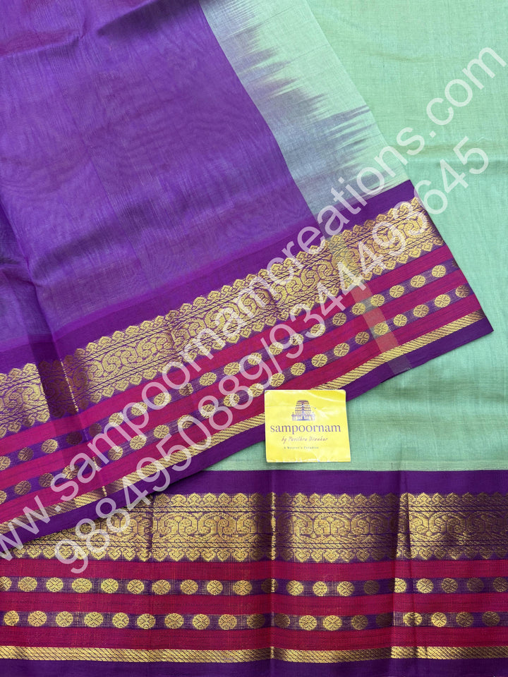 Pista Green with Vadamalli , traditional Kanchi border with rich  Pallu Korvai Silk Cotton Saree