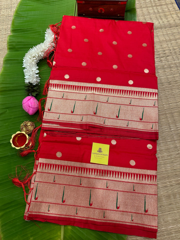 Semi Paithani Red with Body Butta Zari Brocade with Minakari Border and Heavy Minakari Zari Pallu