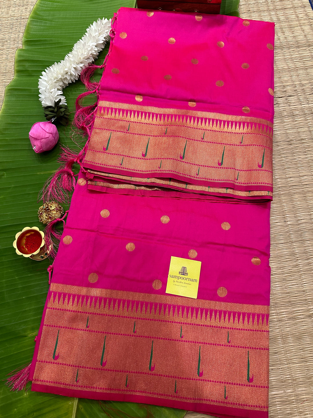 Rani Pink Big Muniya Border, Zari Minakari Pallu Design, Heavy Meena Zari Pallu