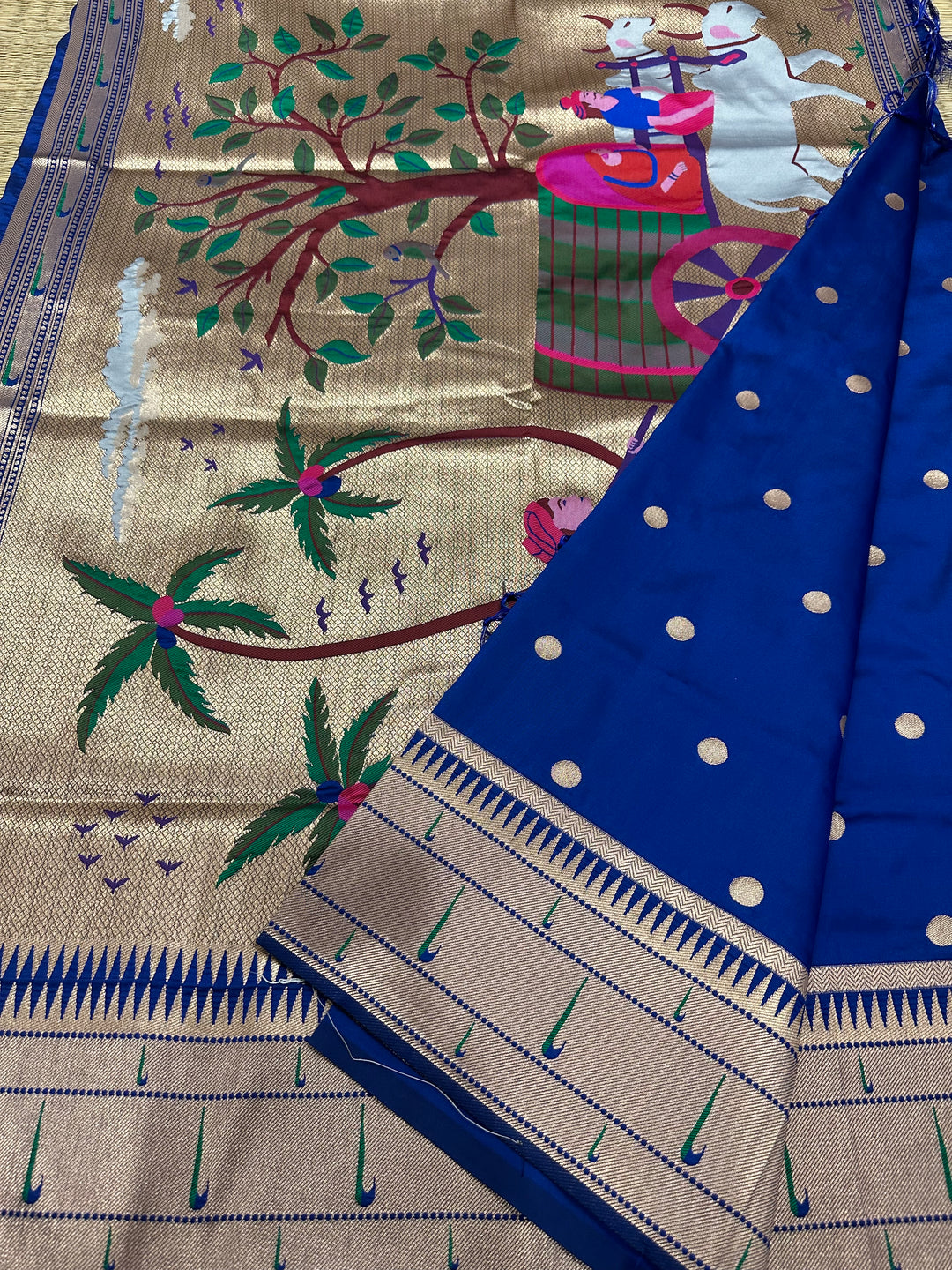 Semi Paithani Blue with Body Butta Zari Brocade with Minakari Border and Heavy Minakari Zari Pallu