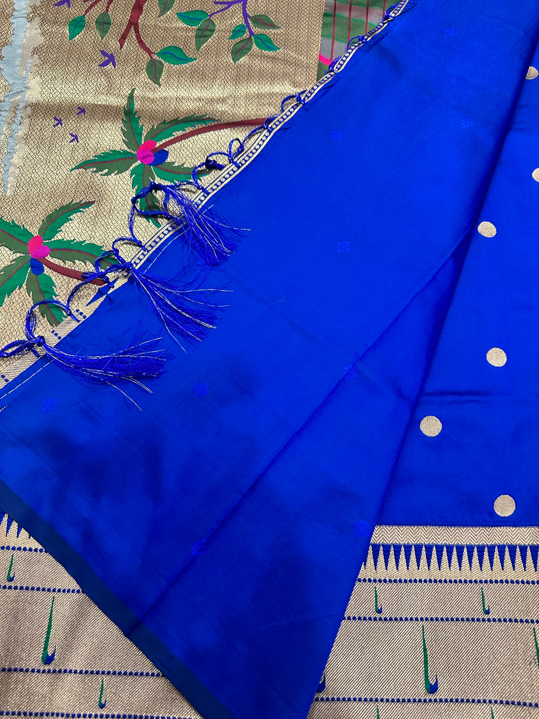 Semi Paithani Blue with Body Butta Zari Brocade with Minakari Border and Heavy Minakari Zari Pallu