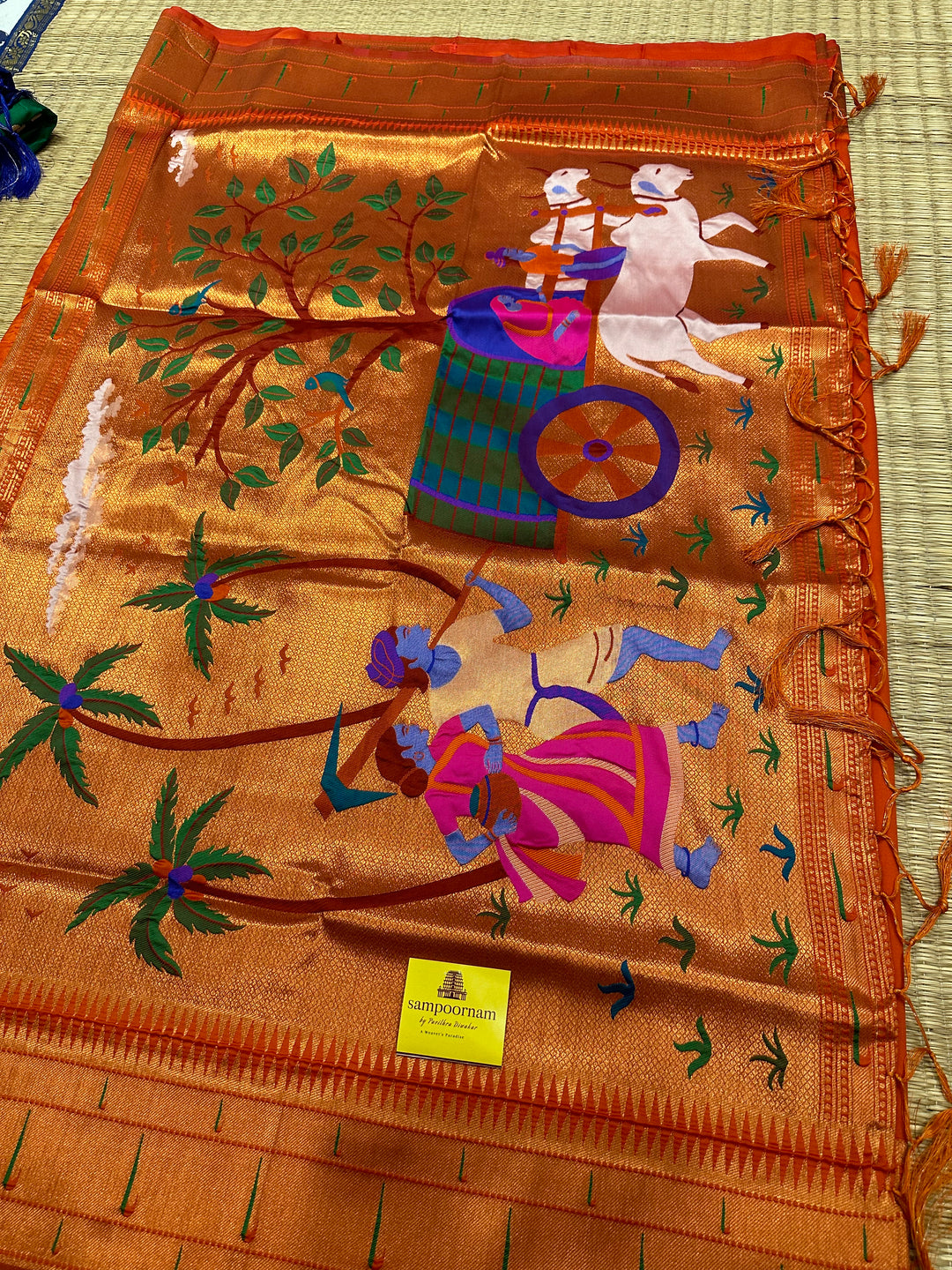 Semi Paithani Rust Orange with Body Butta Zari Brocade with Minakari Border and Heavy Minakari Zari Pallu