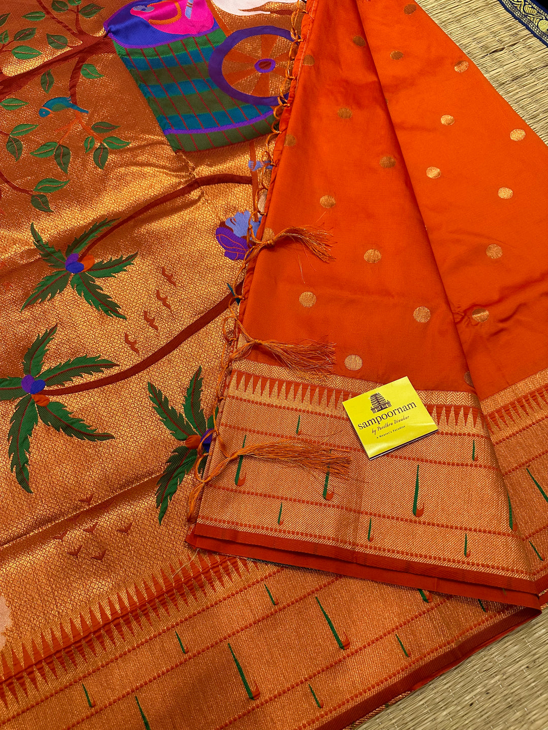 Semi Paithani Rust Orange with Body Butta Zari Brocade with Minakari Border and Heavy Minakari Zari Pallu