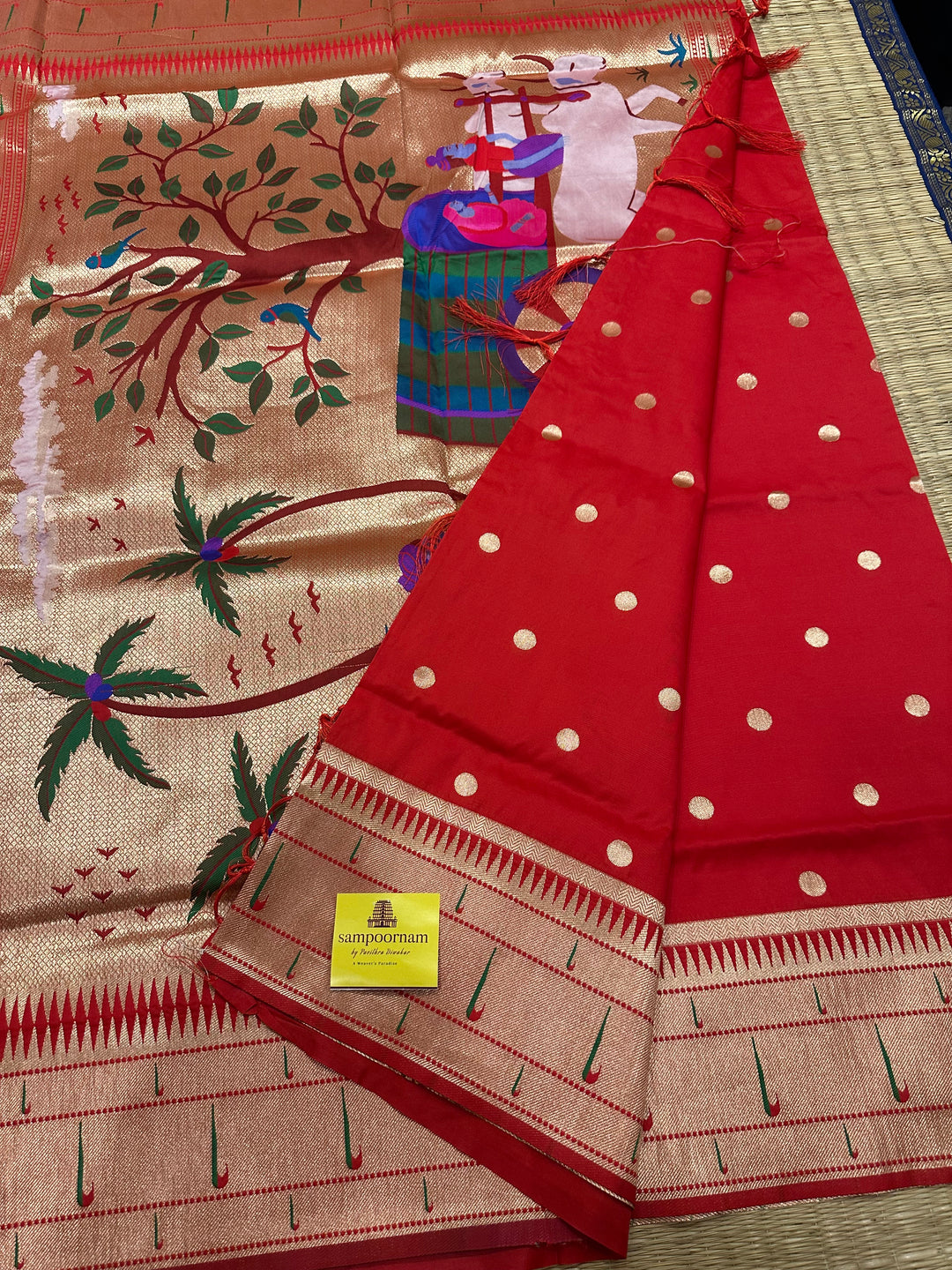 Semi Paithani Red with Body Butta Zari Brocade with Minakari Border and Heavy Minakari Zari Pallu