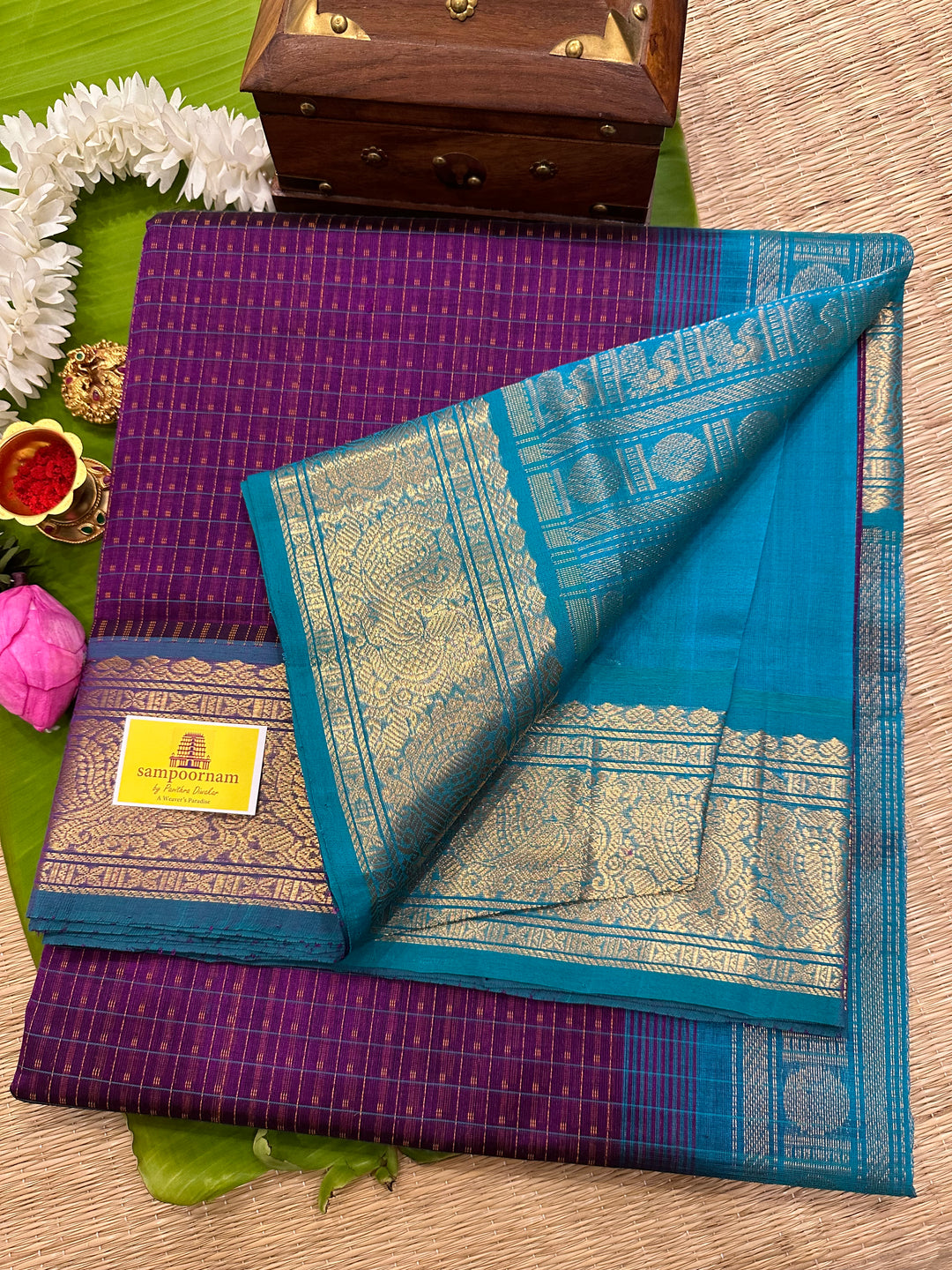 Purple with Blue Lakshadeepam Silk Cotton Saree