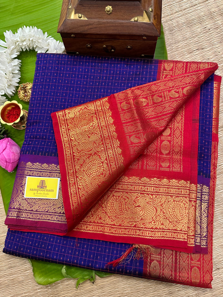 Blue with Red Lakshadeepam Silk Cotton Saree