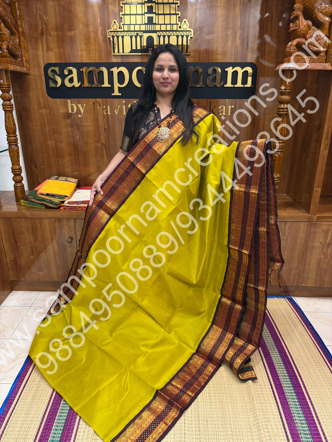 Olive Green with Maroon , traditional Lakshadeepam border with rich  Pallu Korvai Silk Cotton Saree