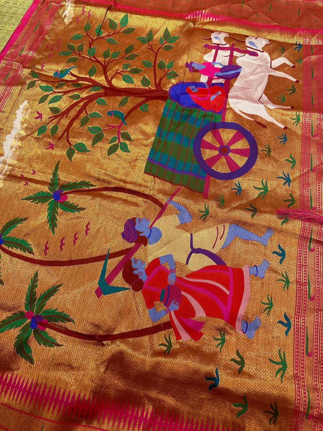 Rani Pink Big Muniya Border, Zari Minakari Pallu Design, Heavy Meena Zari Pallu